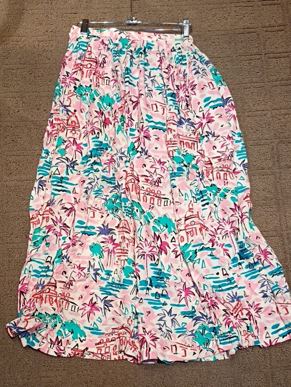 Pink Tropical Print Maxi Skirt with Aqua & Teal Accents